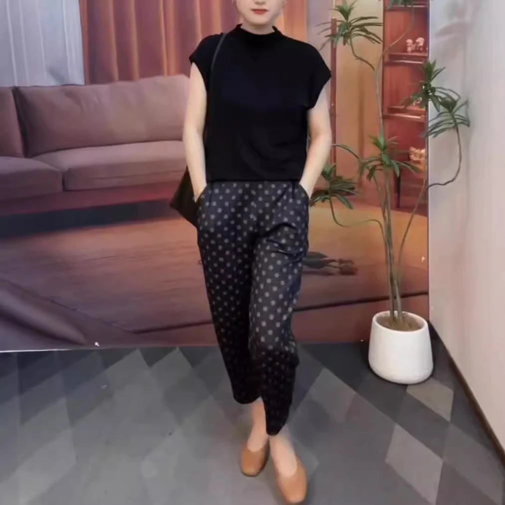 中年女装2025夏季新款时尚净版打底衫波点萝卜裤显瘦女装两件套装