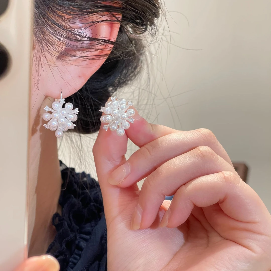 雪花耳环白色百搭简约精致耳坠甜美气质轻奢耳钉R2766