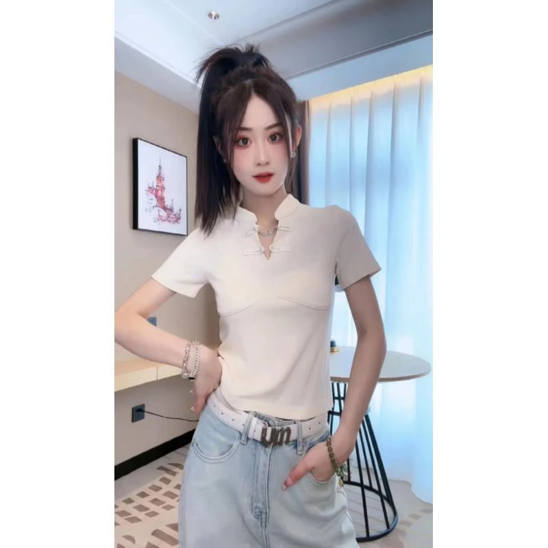 【简约T恤】2024春夏季显瘦气质针织时尚百搭修身纯色半袖休闲T恤