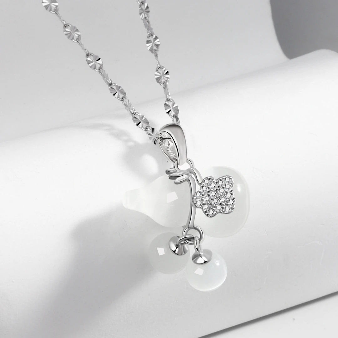 坠链均925银合成锆石 纯银葫芦项链时尚平安复句锁骨链