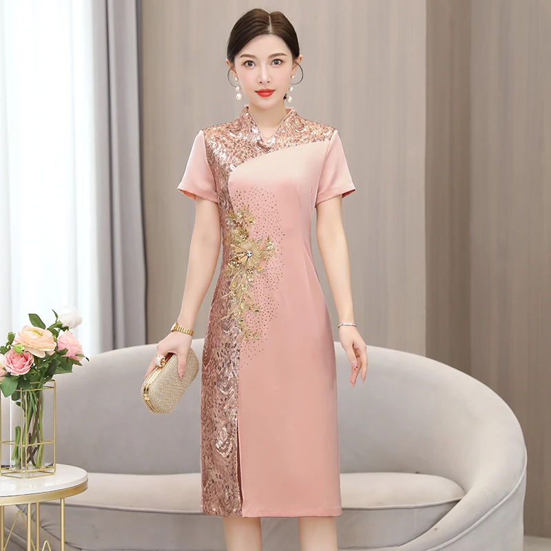 旗袍婚礼连衣裙喜婆婆装敬酒妈妈婚宴礼服气质高端女上档次中长款