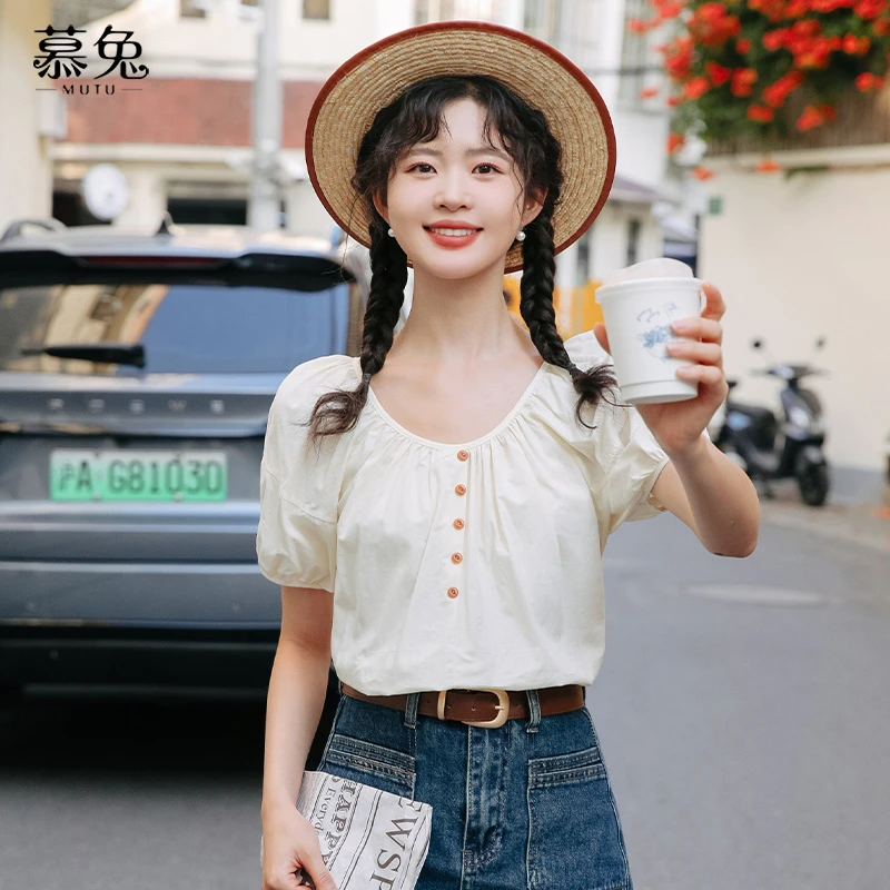 法式时尚小个子泡泡袖上衣女2024夏季新款独特别致设计感小众上衣