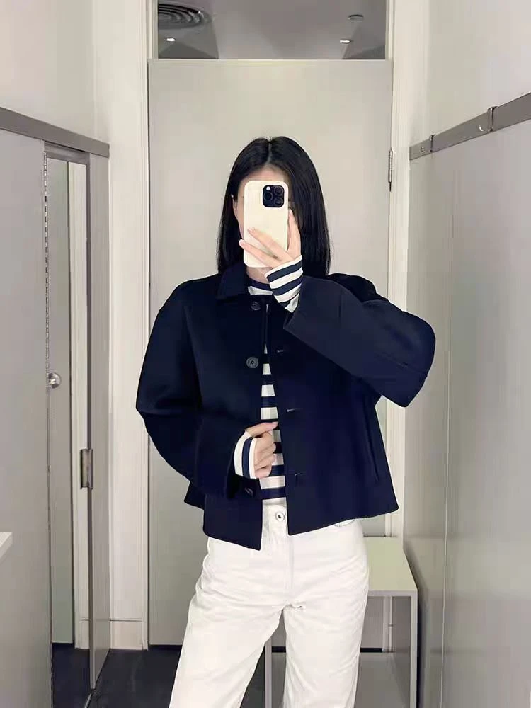 【就这一波】一姐2024新款经典简约时尚百搭纯色毛呢外套374