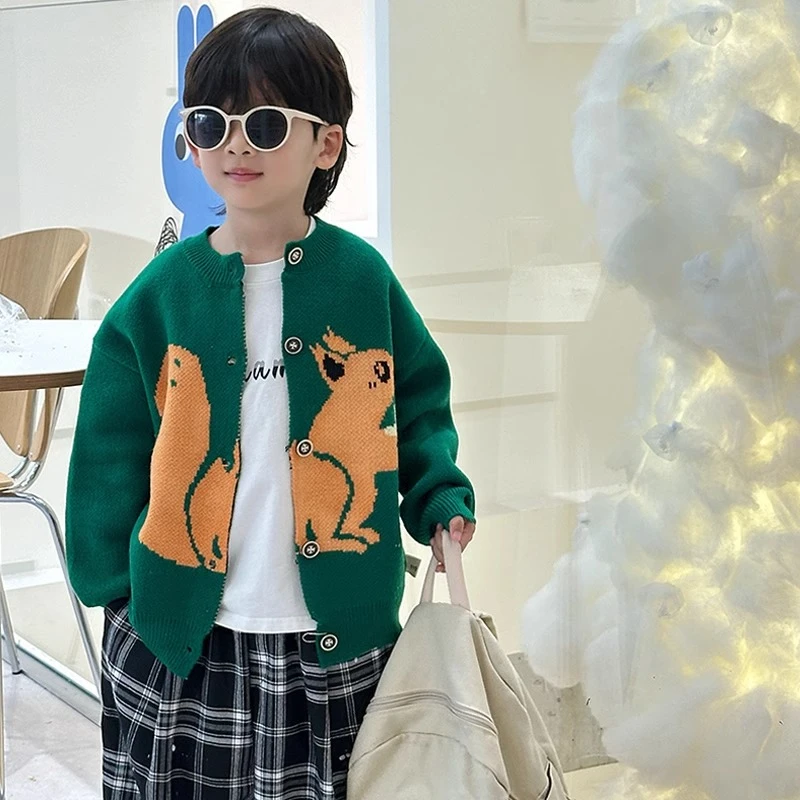 儿童开衫毛衣男童春秋款2025新款洋气时髦男宝宝春装外穿针织上衣