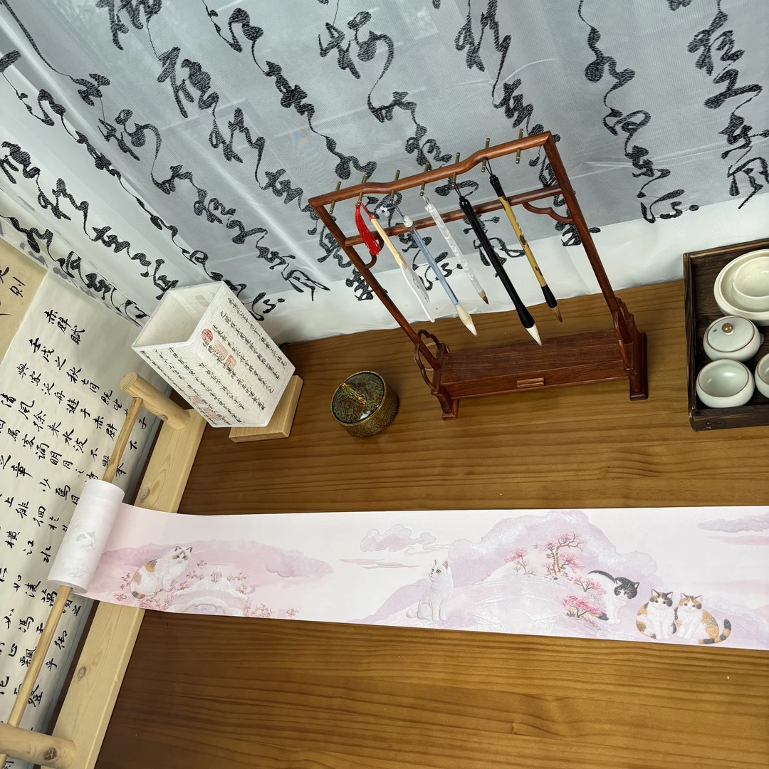 景阳阁蜡染砑光纸 桃云喵趣长卷毛笔书法专用宣纸直播专用