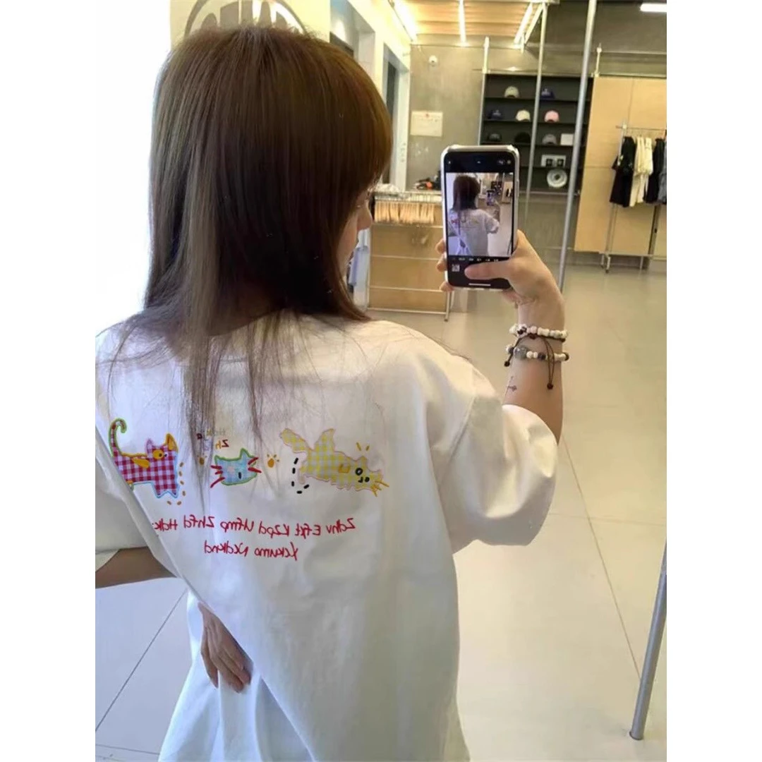 100%纯棉300克重磅卡通宽松百搭短袖T恤夏季设计感半袖上衣休闲