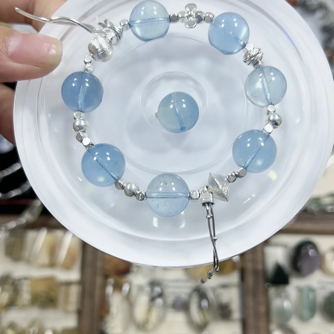 水晶手链未镶嵌夹*海蓝宝大珠珠