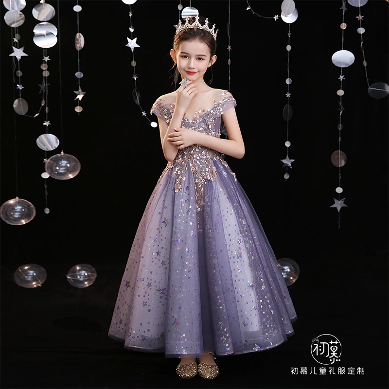 女童礼服裙高端洋气公主婚礼花童婚纱裙主持人走秀生日钢琴演出服