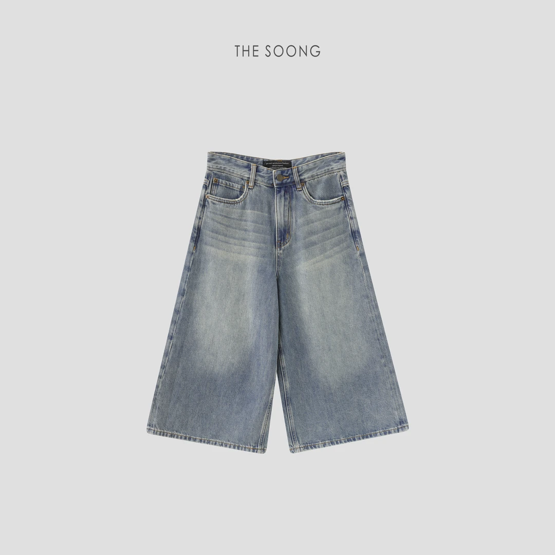 THESOONG|"率性时髦"甄选纯棉竹节纱石磨洗水纹理八分牛仔裤Z7642