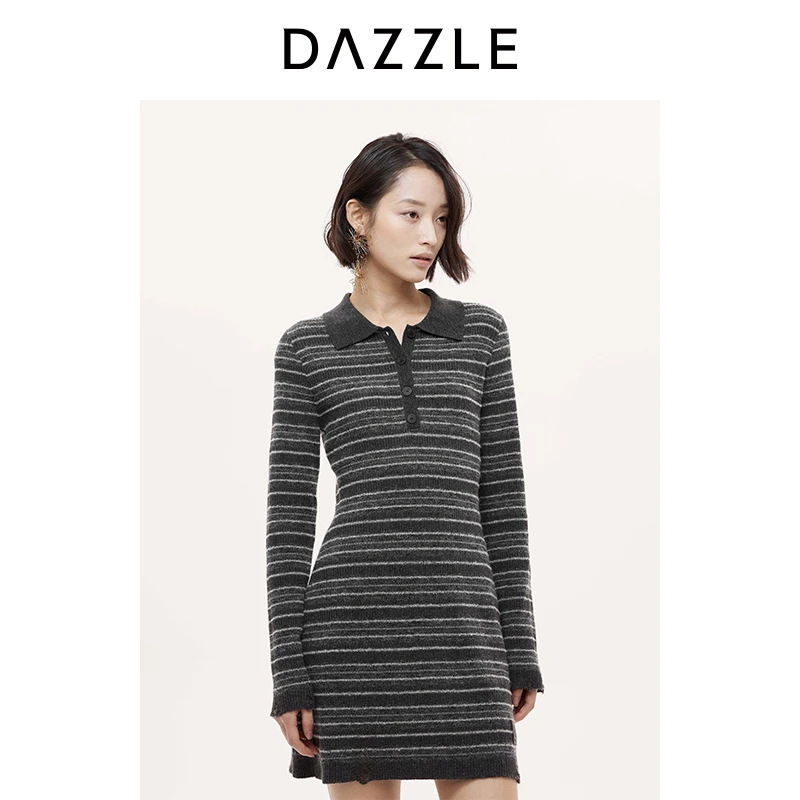 【周四上新】DAZZLE 地素连衣裙25年秋季中灰色针织连衣裙2J3E603