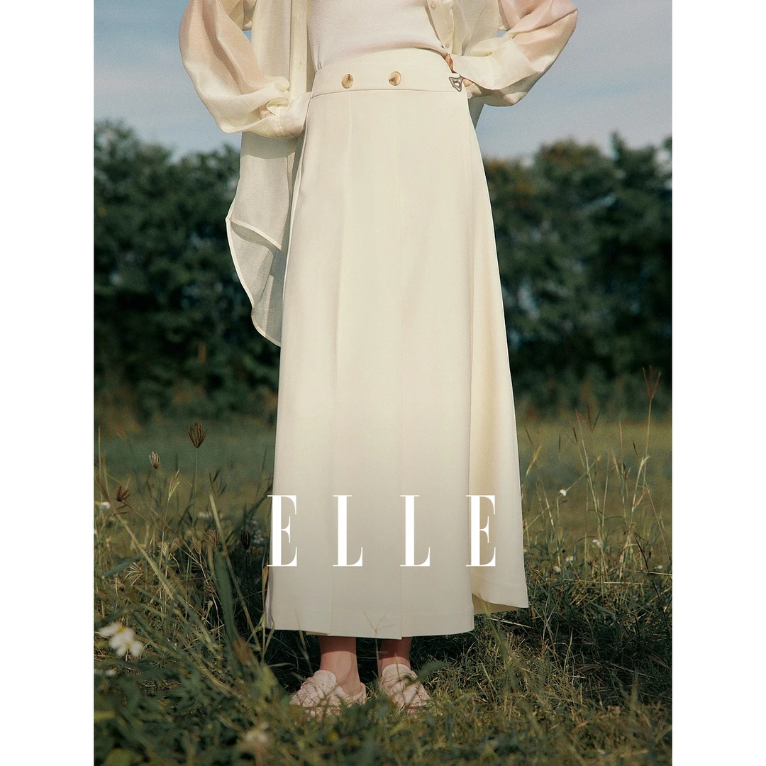 ELLE法式设计感高腰半身裙2025春季欧若风洋气百褶长裙ER50328