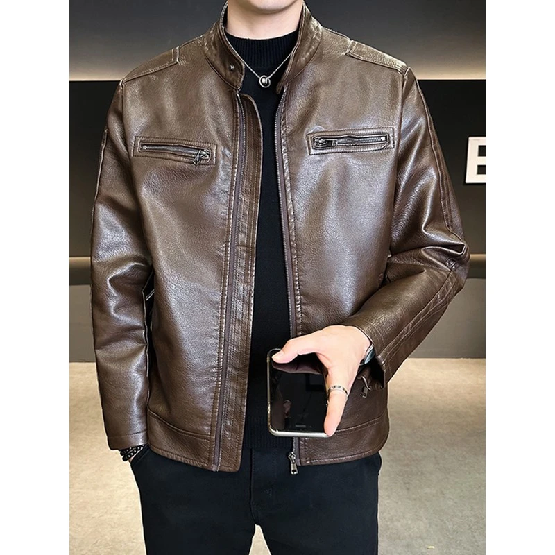 皮衣外套男休闲2025新款美式复古痞帅机车衣服男款立领机车皮夹克