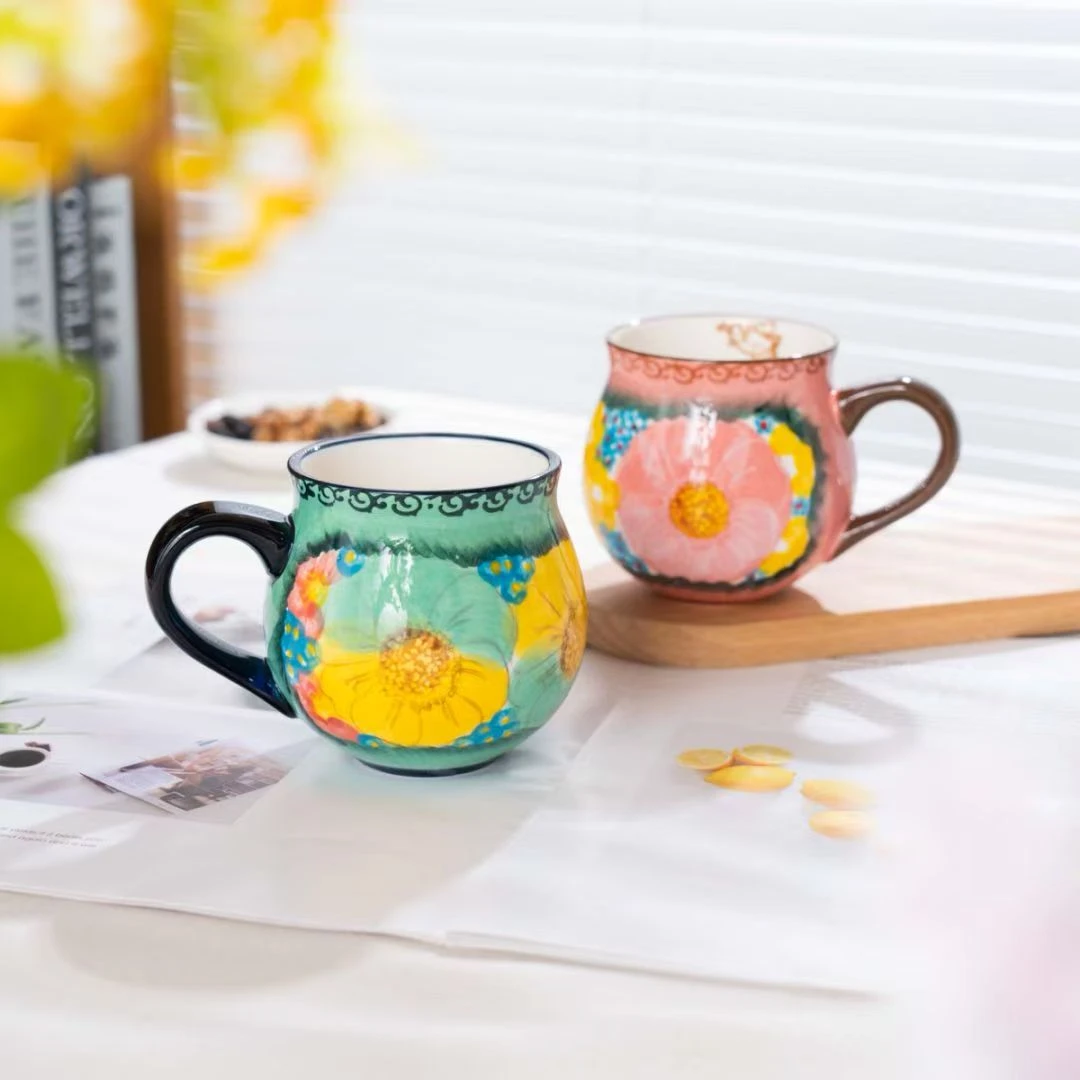 楼兰 新疆包邮 【樱花碧海嘟嘟杯】手绘300ml大肚杯