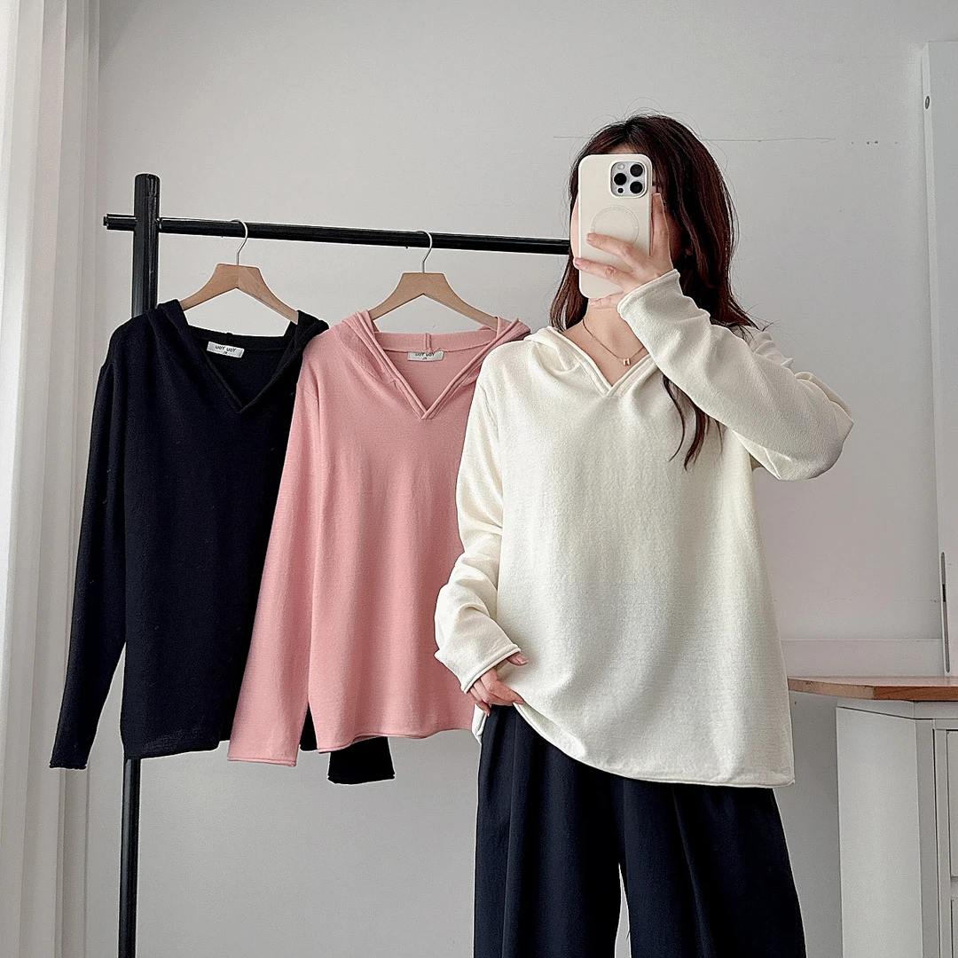 【米米】大码女装110-200斤秋季新款连帽针织衫韩版休闲上衣5021