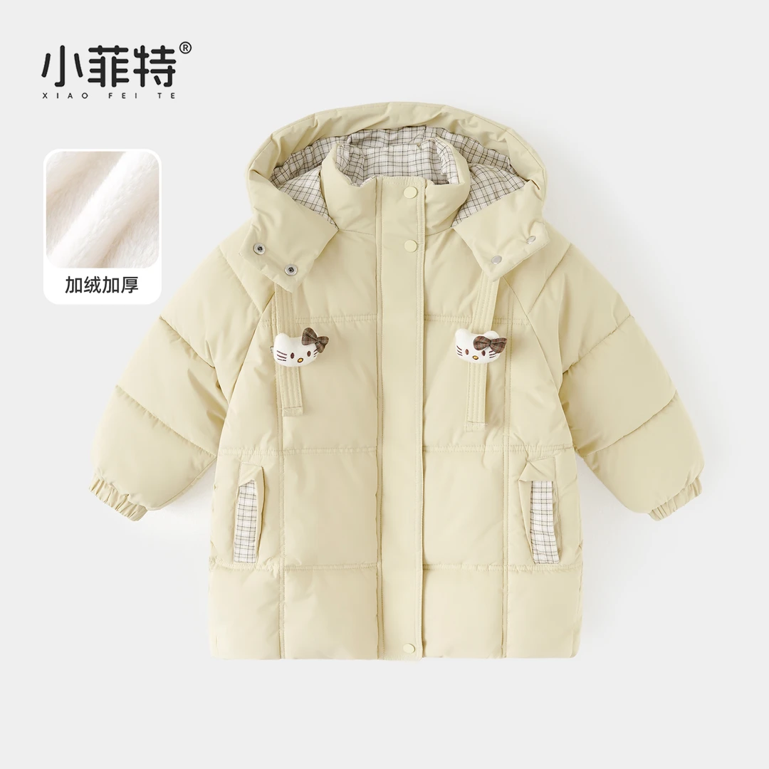 小菲特女童冬连帽外套中大童保暖上衣儿童休闲加厚棉衣YNYD57834