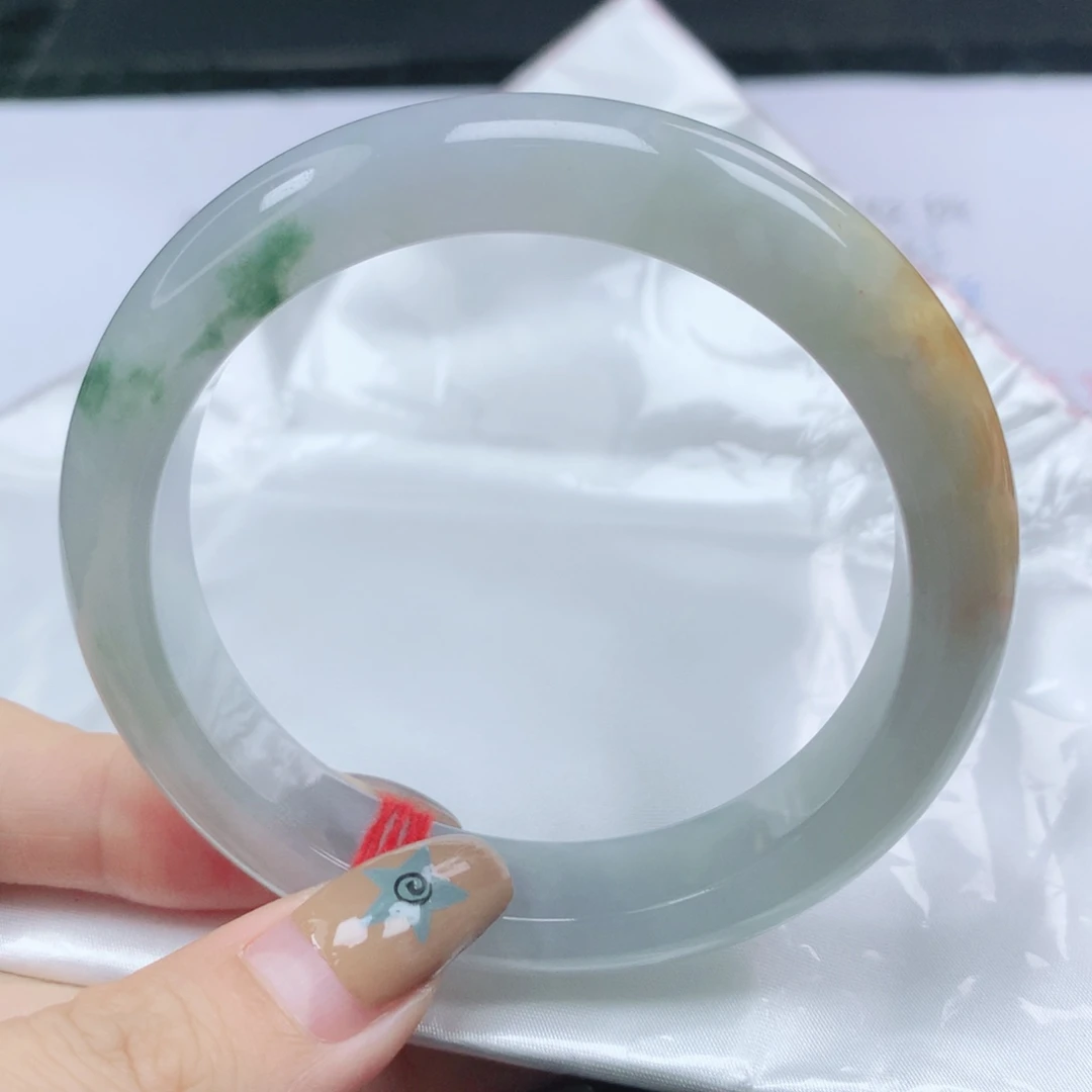 翡翠未镶嵌手镯翡翠59.1黄加绿正圈