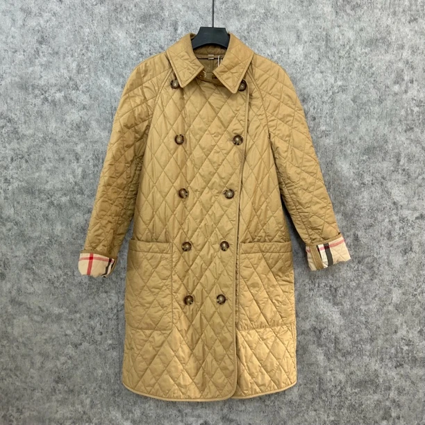 95新 BURBERRY/博柏利 卡其色中长款棉服外套