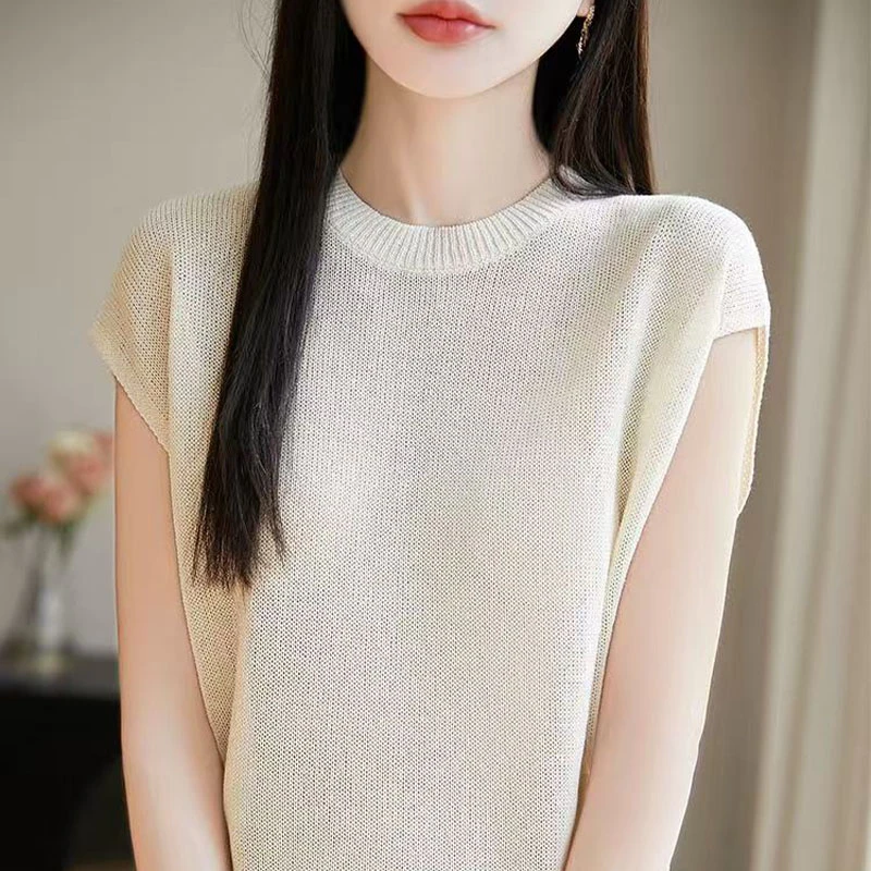 莱赛尔天丝~圆领纯色针织无袖背心女休闲简约百搭气质打底衫 2069
