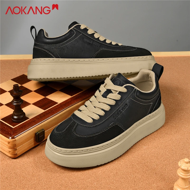Aokang/奥康2025秋季百搭保暖潮流潮鞋厚底增高舒适休闲低帮板鞋