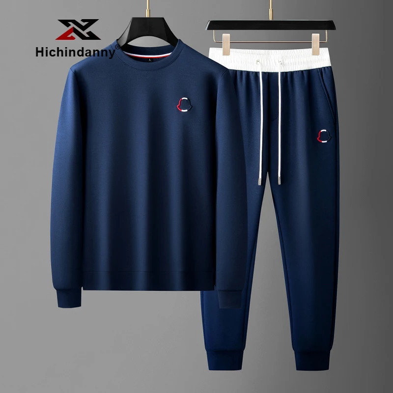 HICHIN休闲运动套装男士春秋轻奢时尚柔软修身卫衣圆领长袖两件套