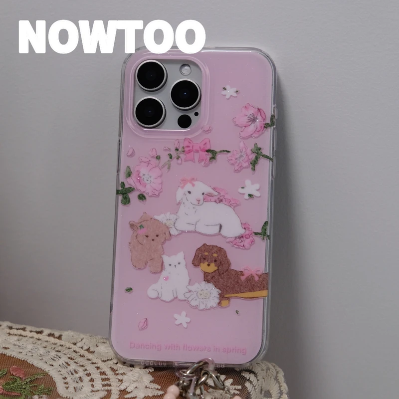 NOWTOO@原创春日动物园粉色樱花小羊双层imd苹果手机壳14/15/16pr