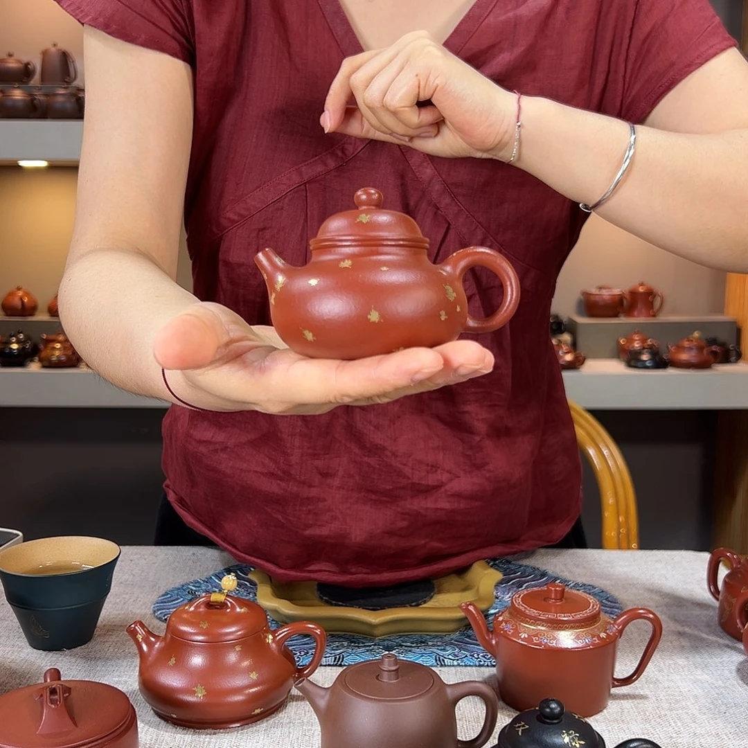 钱***妹茶壶紫砂朱泥 撒金 容天 130cc