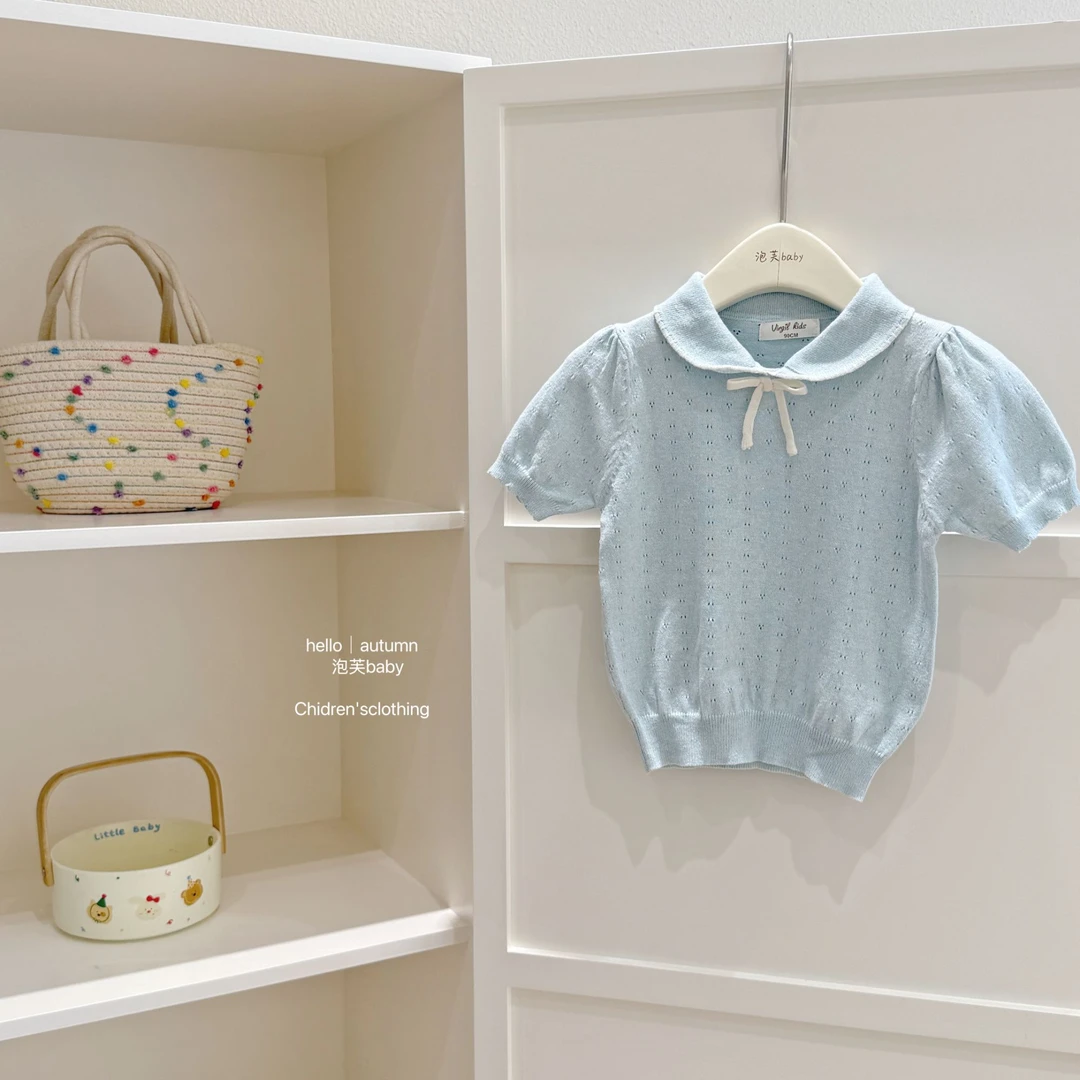 【泡芙baby】童装2025蝴蝶小香风镂空针织短袖蕾丝公主裙miu系千金～