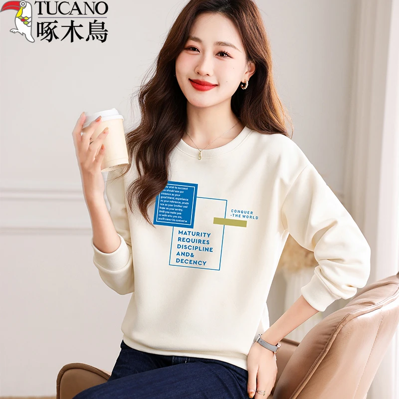 TUCANO/啄木鳥棉卫衣女春秋冬新款加绒厚保暖长袖休闲运动上衣