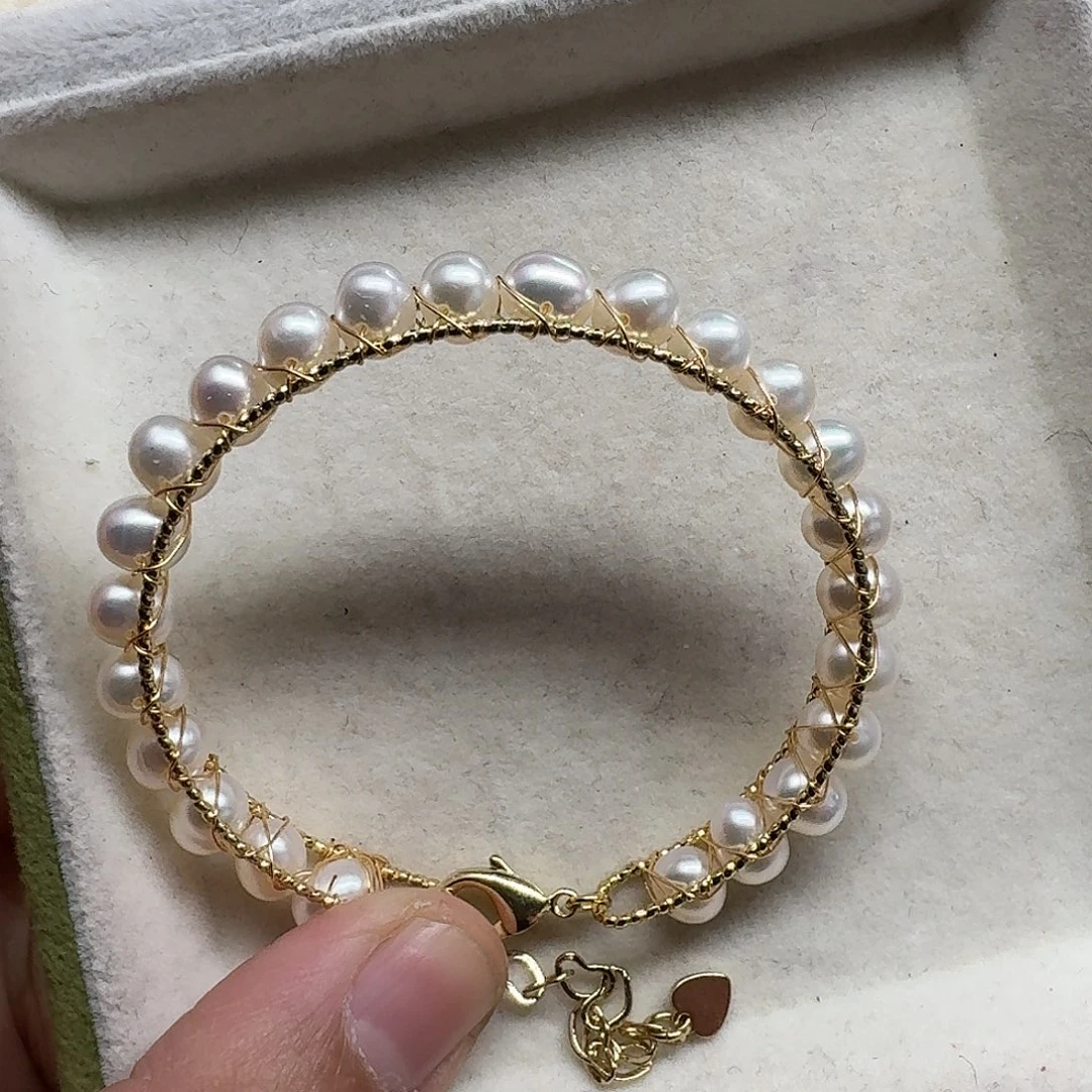 手绳合金淡水珍珠手工编织手镯
