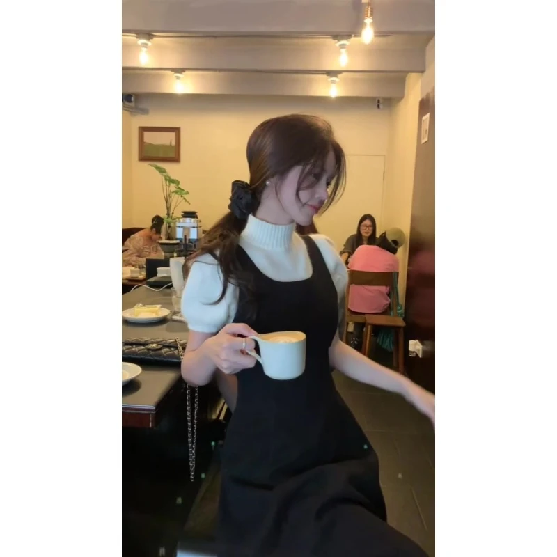 MARIE.COCO法式气质短袖半高领针织衫女夏季新款背心连衣裙两件套