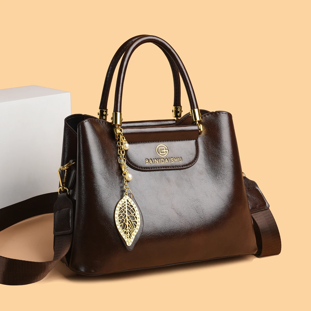 新款时尚妈妈包单肩斜挎女包2095棕色