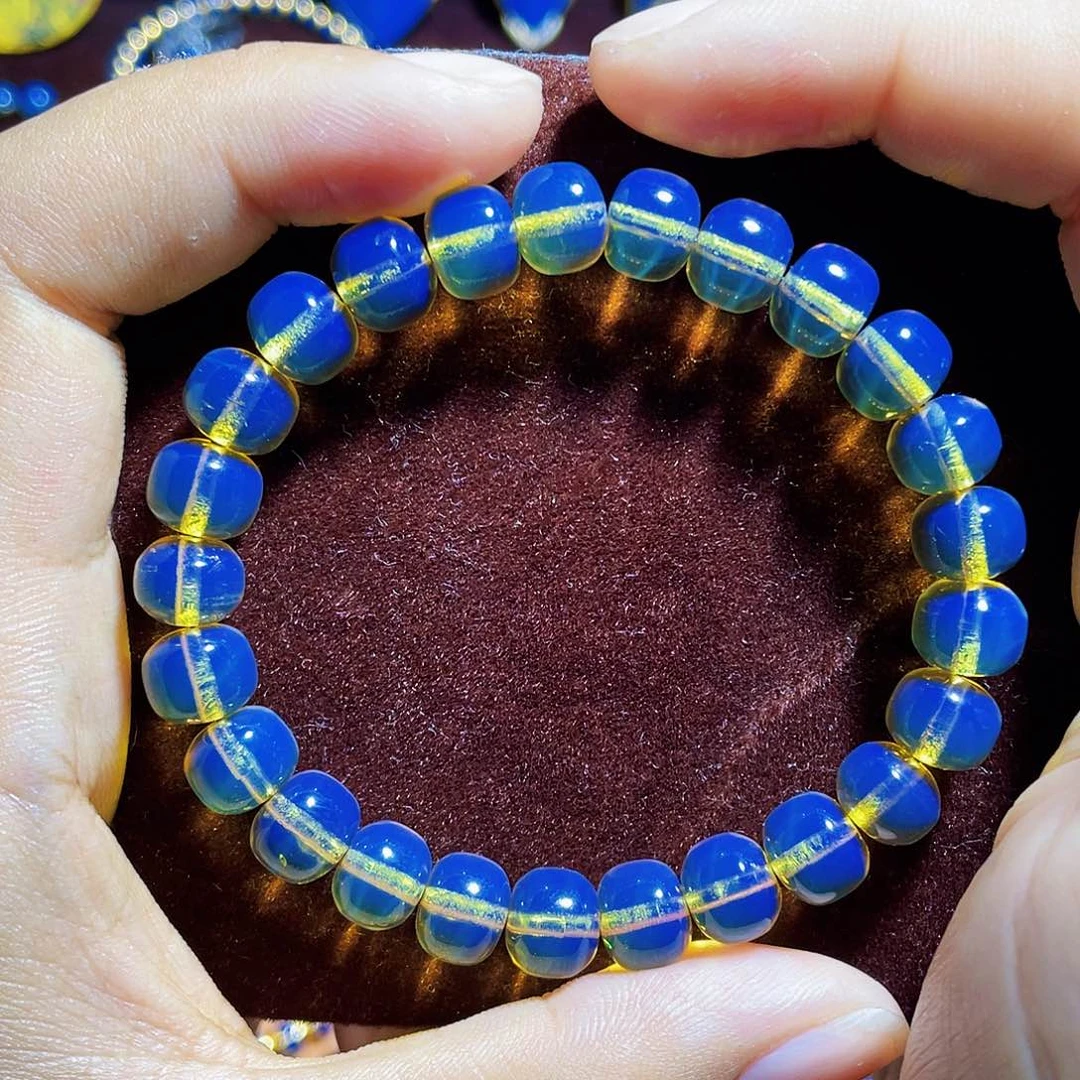 蓝珀裸石未镶嵌老型8手串