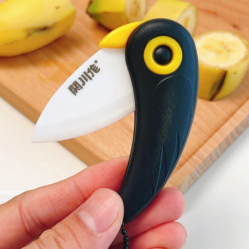 日本制造陶瓷折叠刀企鹅卡通水果刀瓜果削皮器家用便携关川作小刀
