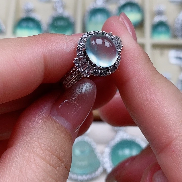 蛇纹石玉银S925镶嵌戒指