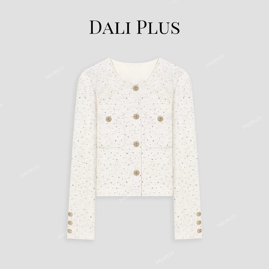 DALI PLUS法式彩钻米金色重工轻奢小香风秋冬长袖外套-D5ST5027