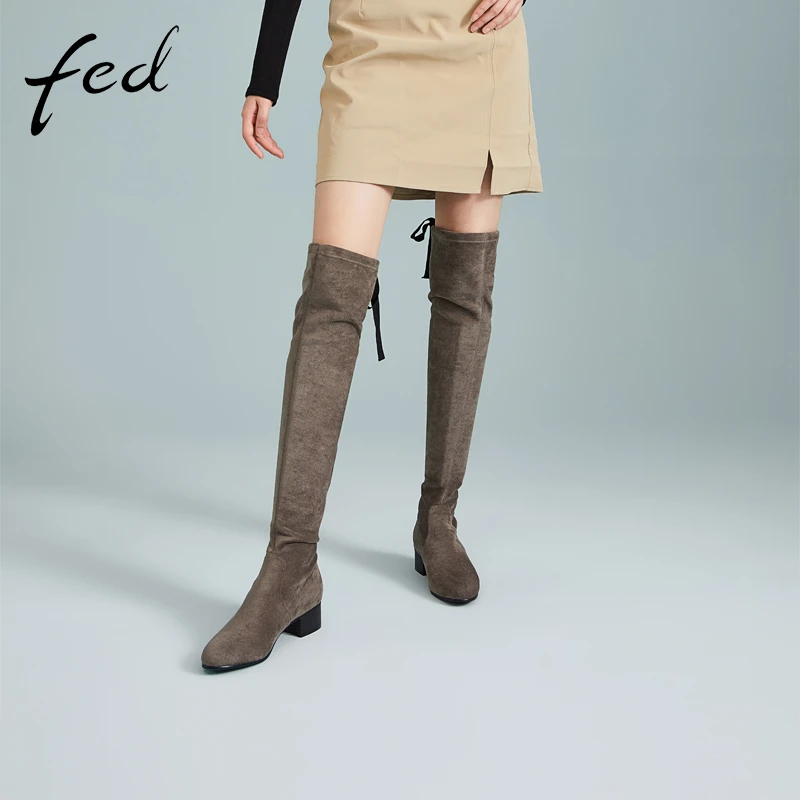 fed过膝长靴冬季新款靴子粗跟显瘦女士百搭气质长筒靴BDQB005