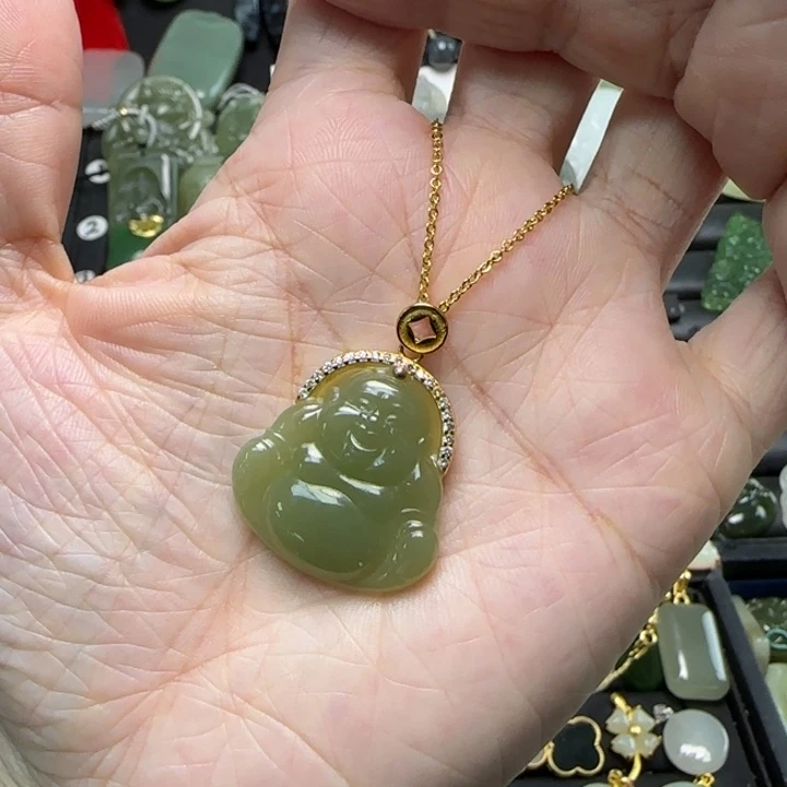 和田玉银S925镶嵌吊坠(赠链)