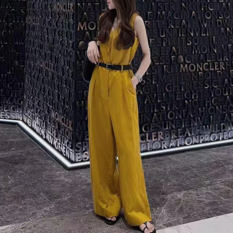 时尚气质连体裤女2025年夏季新款洋气显瘦无袖背心收腰阔腿连衣裤