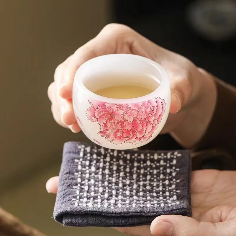 牡丹琉璃玉瓷主人杯品茗杯R1179