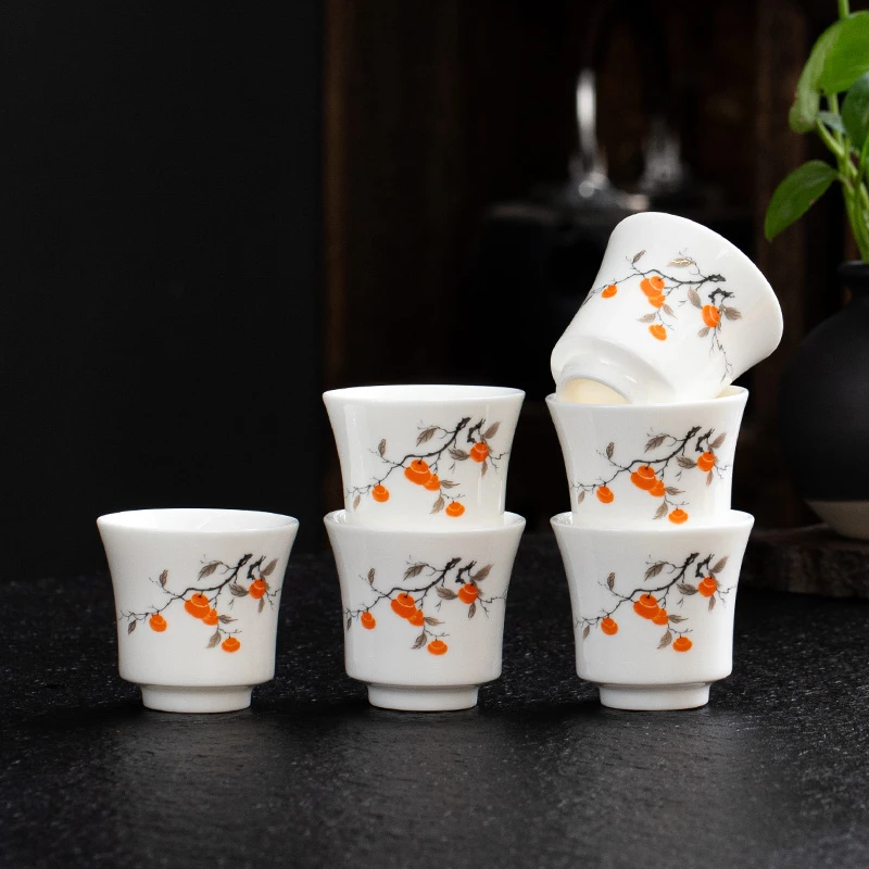 陶瓷茶杯6个装羊脂玉瓷品茗杯白瓷功夫茶具喝茶杯子茶碗中式茶盏