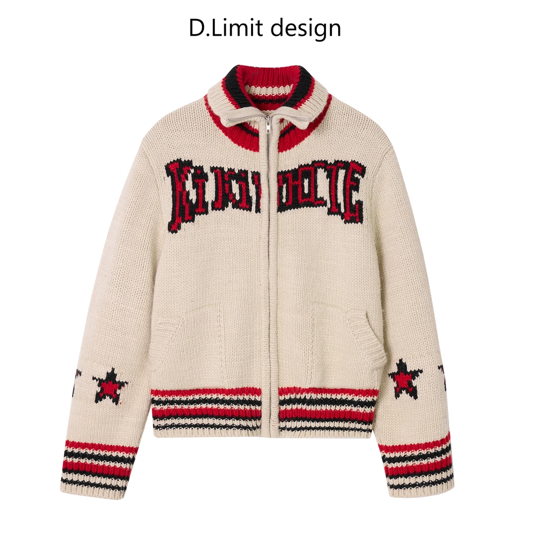 【D.Limit design】加厚慵懒星星翻领拉链针织开衫DLKKW4008