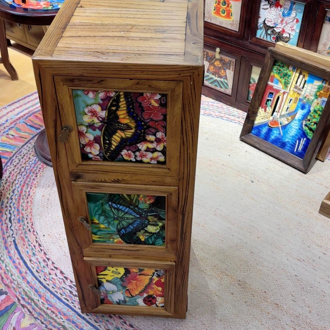 瓷片用****890.33.33老榆木实木三斗柜