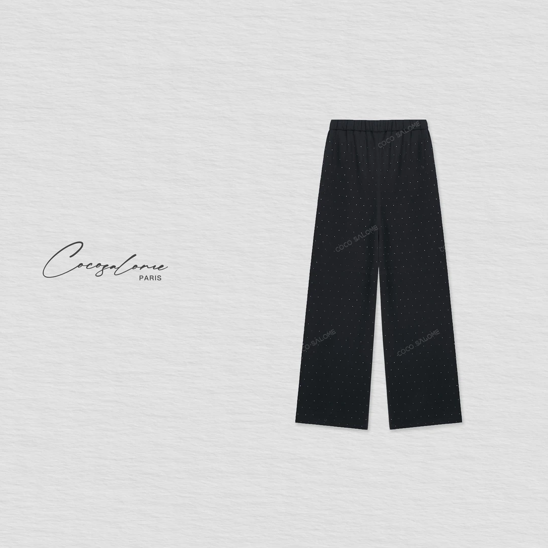 韩彬彬"银河"310g重满钻宽松阔腿直筒女士长裤586K-12