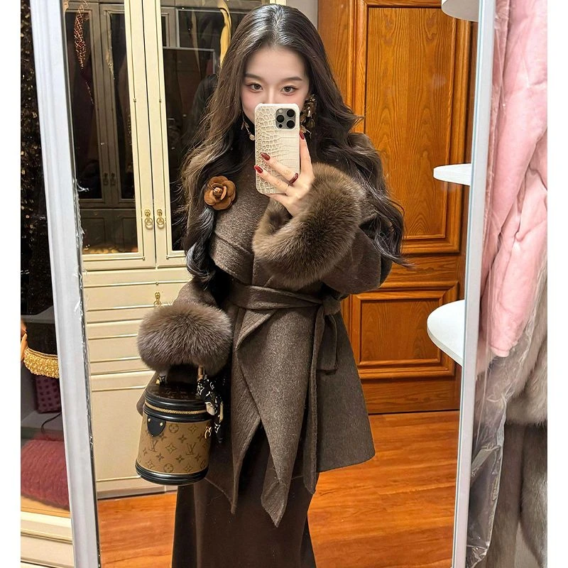 高端气质毛呢子外套中长款2026年秋冬洋气毛呢大衣女