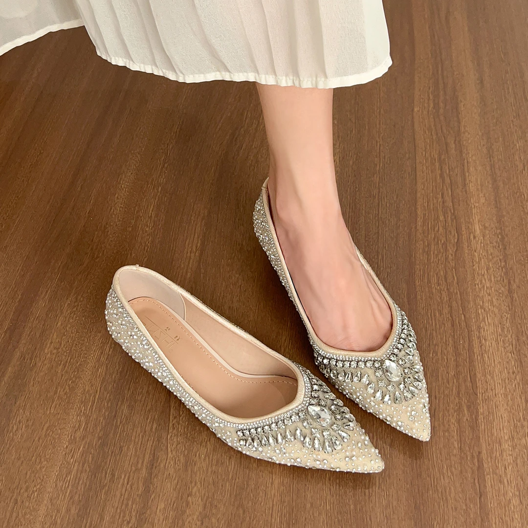 婚鞋伴娘鞋两穿法式浅口满钻珍珠不累脚细跟高跟鞋女