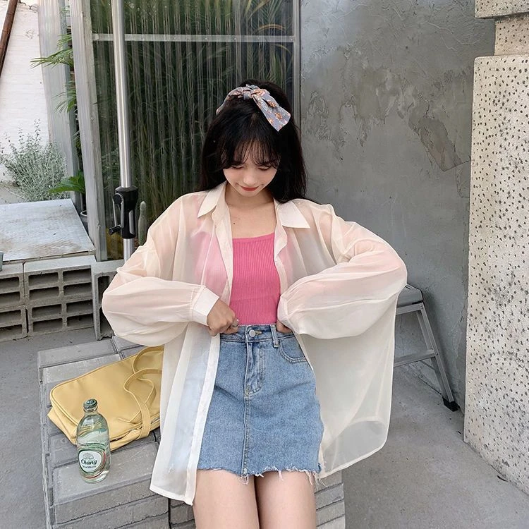 时尚百搭珠光砂冰丝长袖防晒衫2025夏季新款女装外搭防晒透气口罩