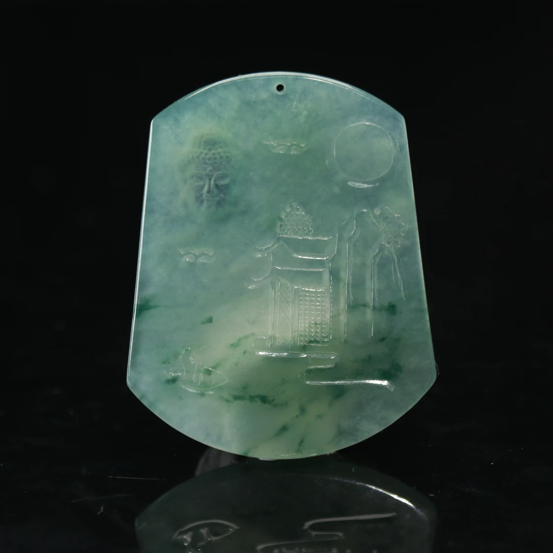 12天然缅甸翡翠A货飘蓝花山水牌/800176/保利厦门拍卖