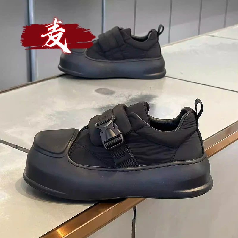 欧洲站男鞋2026新款潮流百搭休闲厚底板鞋男士懒人运动增高大头鞋