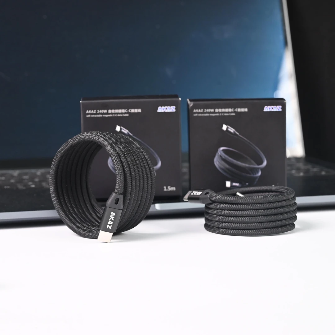 AKAZ磁吸双C数据线PD快充240W吸附收纳编织typec口标准USB-C线