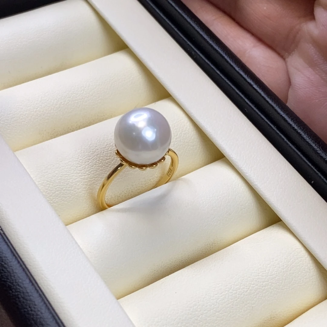 戒指银S925镀金镶嵌淡水珍珠微瑕